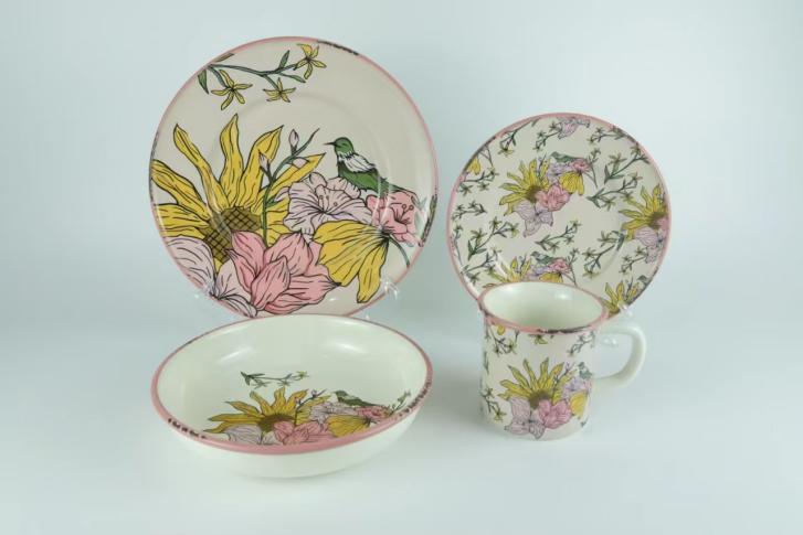 Conjunto de pratos de cerâmica com padrão de luxo para máquina de lavar louça: trazendo a poesia da natureza para a mesa