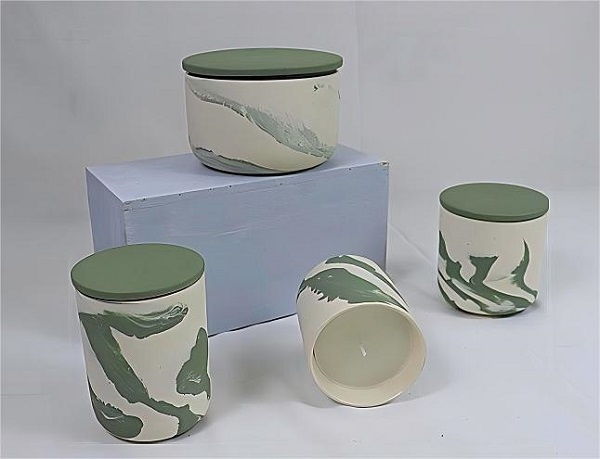 Frascos de cerâmica para velas em mármore verde natural: a arte artesanal encontra os tons da natureza - uma vitória para entusiastas de casa e parceiros B2B