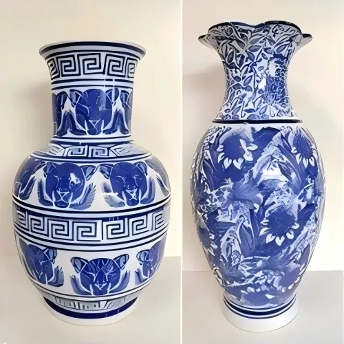 Jarra de porcelana azul e branca Jarra de porcelana azul e branca