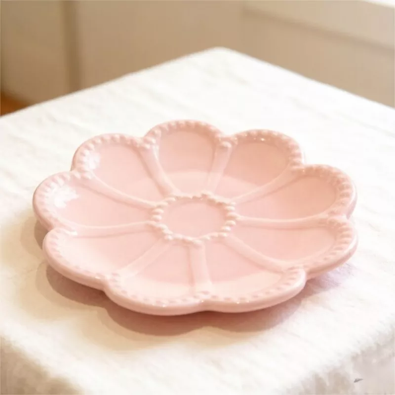 Bandeja decorativa para joias de cerâmica com flor rosa