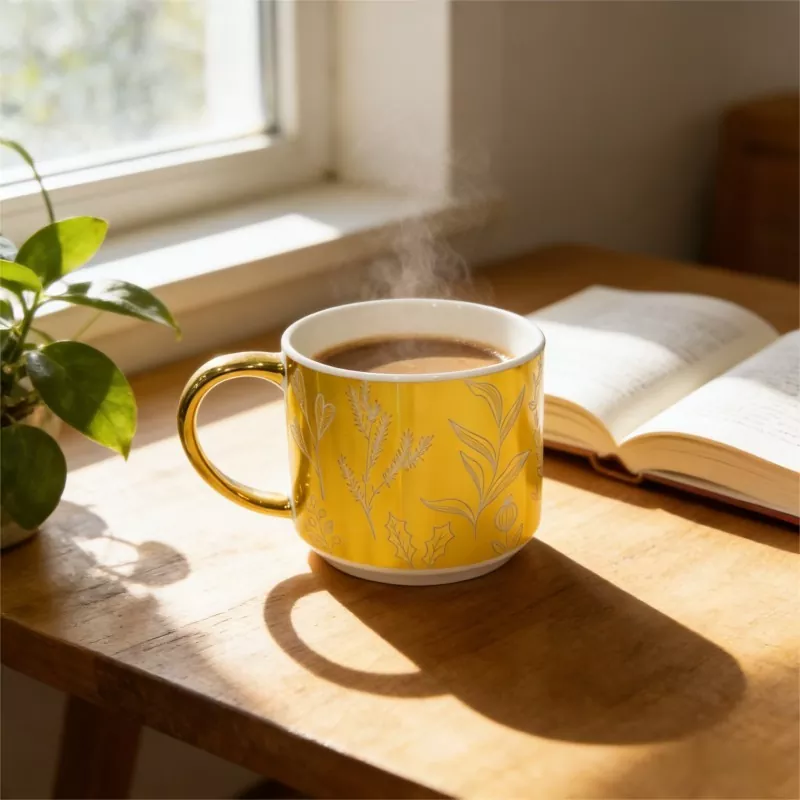 Caneca de cerâmica com decalque de galvanoplastia