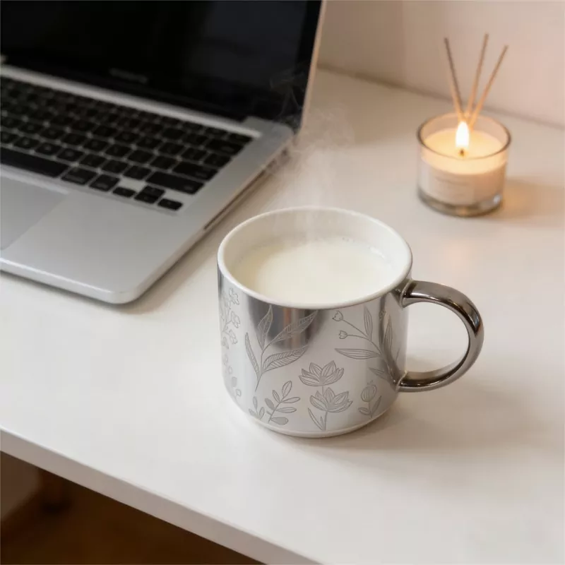 Caneca de cerâmica com decalque de galvanoplastia
