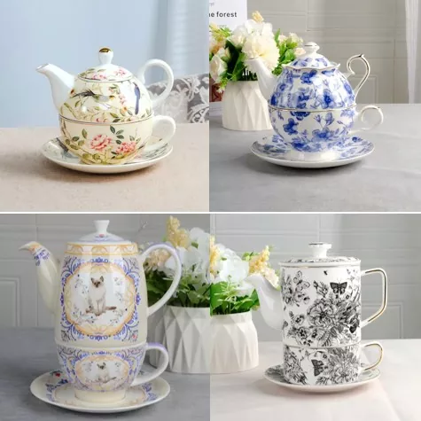 Conjunto de xícara de porcelana encantada com bule