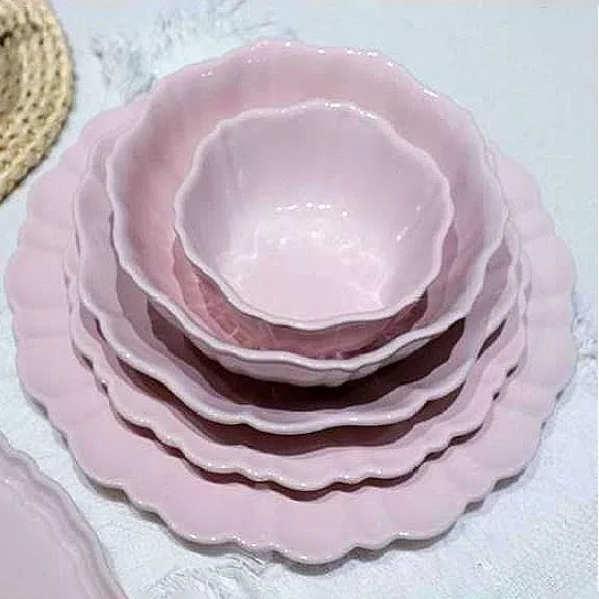 Conjunto de tigela de cerâmica rosa Macaron Conjunto de tigela de cerâmica rosa Macaron